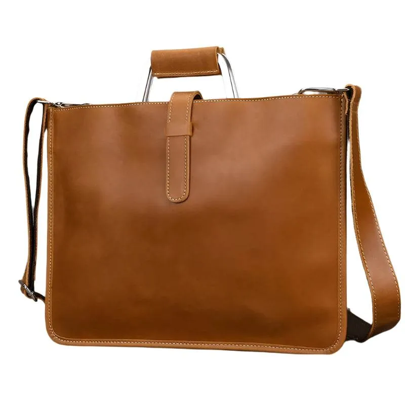 Vintage Style Men's Leather Briefcase Slim Working Tote Designer Bag