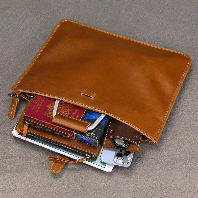 Vintage Style Men's Leather Briefcase Slim Working Tote Designer Bag