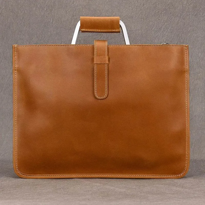 Vintage Style Men's Leather Briefcase Slim Working Tote Designer Bag