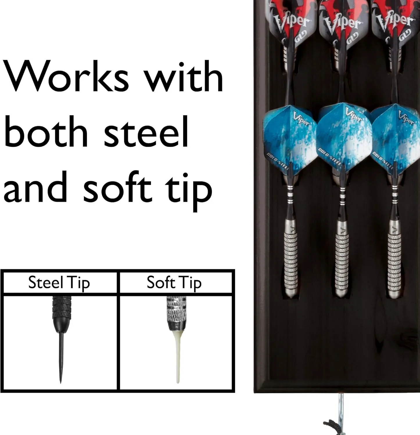 Viper Dart Caddy Solid Wood Wall Mounted Dart Holder/Stand with Accessory Storage Bag, Displays 4 Sets of Steel/Soft Tip Darts, Compatible with All Sisal & Electronic Dartboards, Surrounds & Cabinets