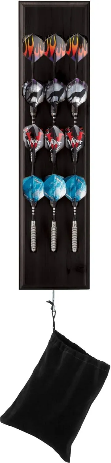 Viper Dart Caddy Solid Wood Wall Mounted Dart Holder/Stand with Accessory Storage Bag, Displays 4 Sets of Steel/Soft Tip Darts, Compatible with All Sisal & Electronic Dartboards, Surrounds & Cabinets