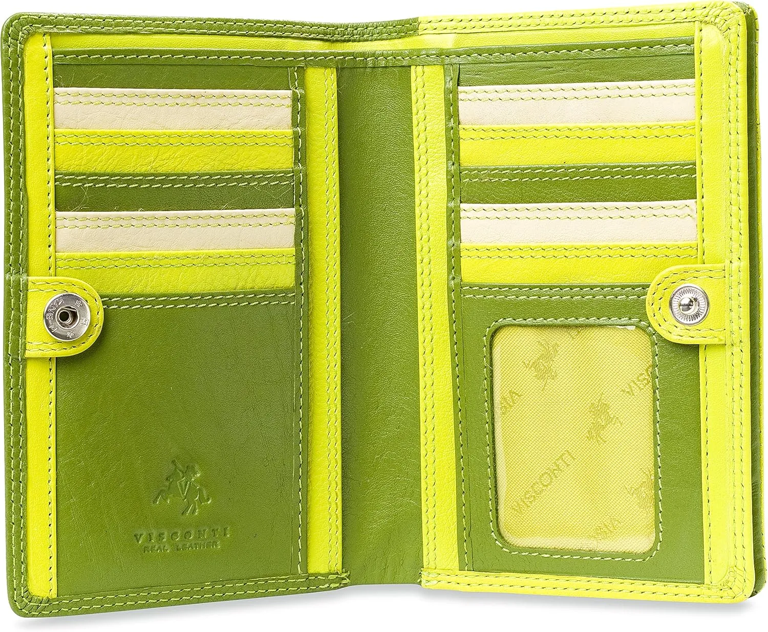 Visconti Penang RB109 Ladies Multi Colored Leather Organizer Card Holder Wallet Purse 4" x 6" (Green Multi)