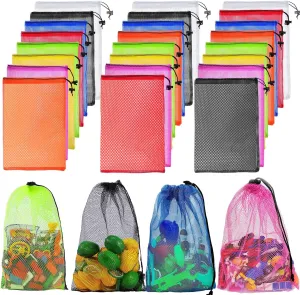 Visen 24 Colorful Mesh Drawstring Bags - Storage Mesh Stuff Sacks, Net Bags for Collecting Toys, Travel, Sports, Laundry, Gym - 11.8x17.7 Inches