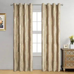 VOGOL Brown Extra Wide Grommet Curtains, 60 x 106 Inches European Style Thermal Insulated Drapes for Dorm Room, Retro Floral Print Velvet Curtain for Laundry Room, 2 Panels