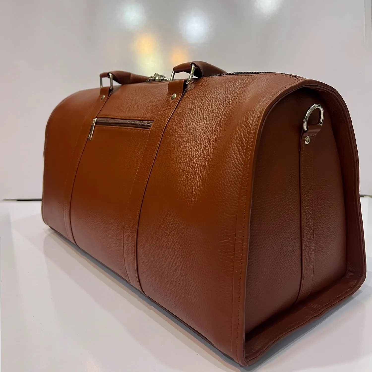 Voyager Cowhide Leather Duffel Bag – Travel & Gym Bag in Medium and Large (Dark Brown, Caramel Brown, Black). (Cramel Brown, Large)