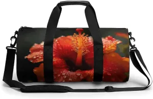 Warm Hibiscus Flower Sport Gym Duffle Travel Bag for Women Men Overnight Weekender Bag with Shoe Compartment,Wet Pocket