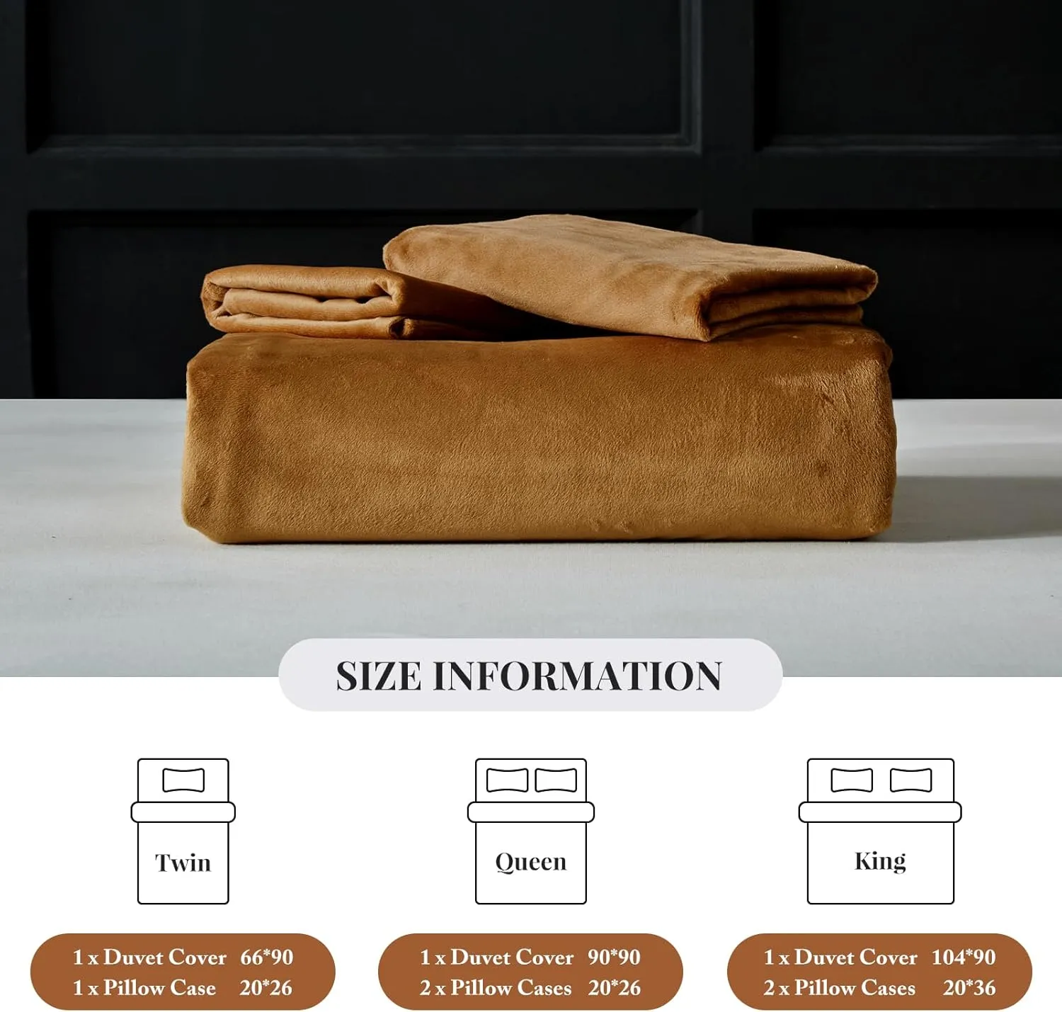 WARMDERN Camel Velvet Duvet Cover King Size Flannel Duvet Cover Bedding Sets, 3pcs Ultra Soft Luxury Textured Modern Crystal Velvet Duvet Covers with Zipper Closure(Camel, King)