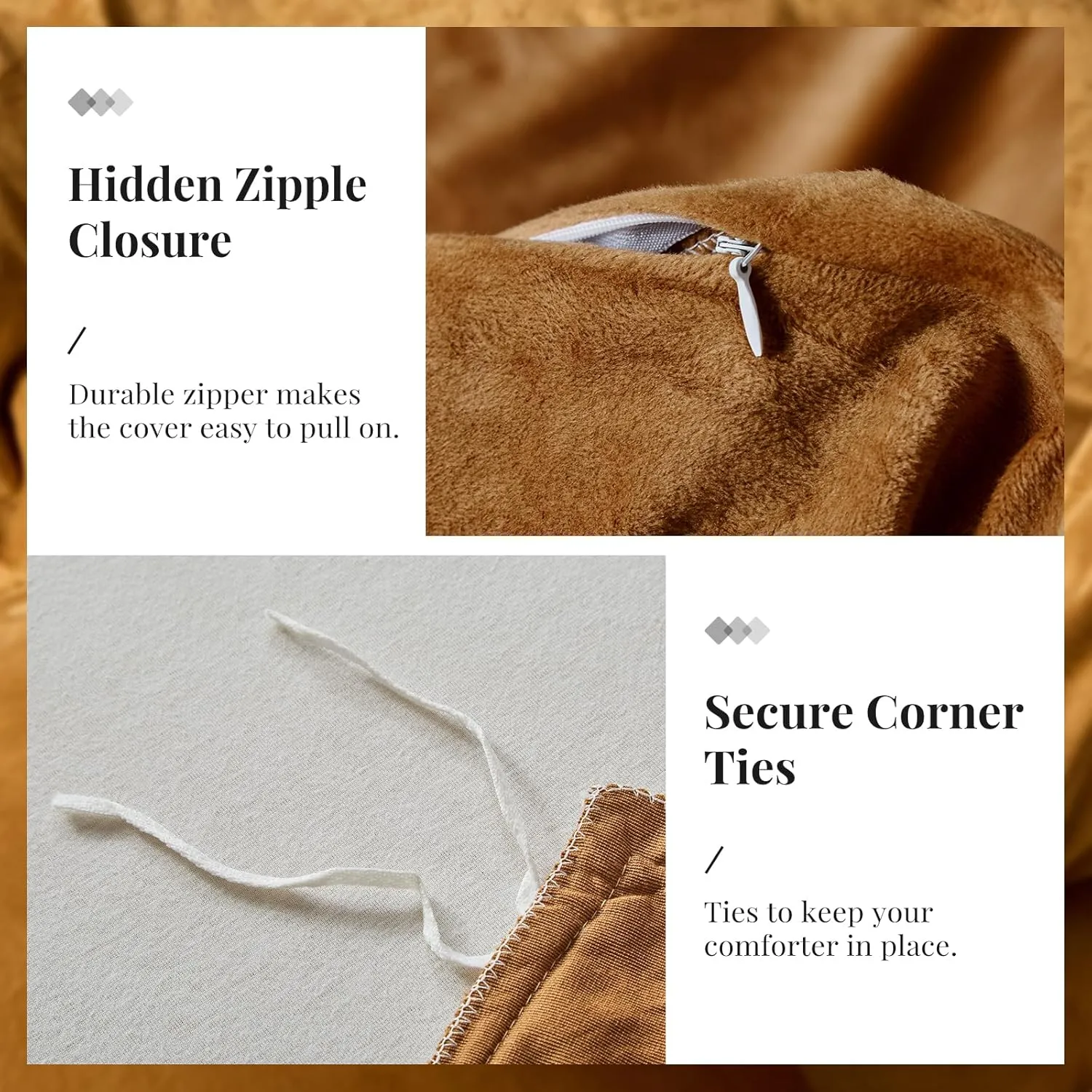 WARMDERN Camel Velvet Duvet Cover King Size Flannel Duvet Cover Bedding Sets, 3pcs Ultra Soft Luxury Textured Modern Crystal Velvet Duvet Covers with Zipper Closure(Camel, King)