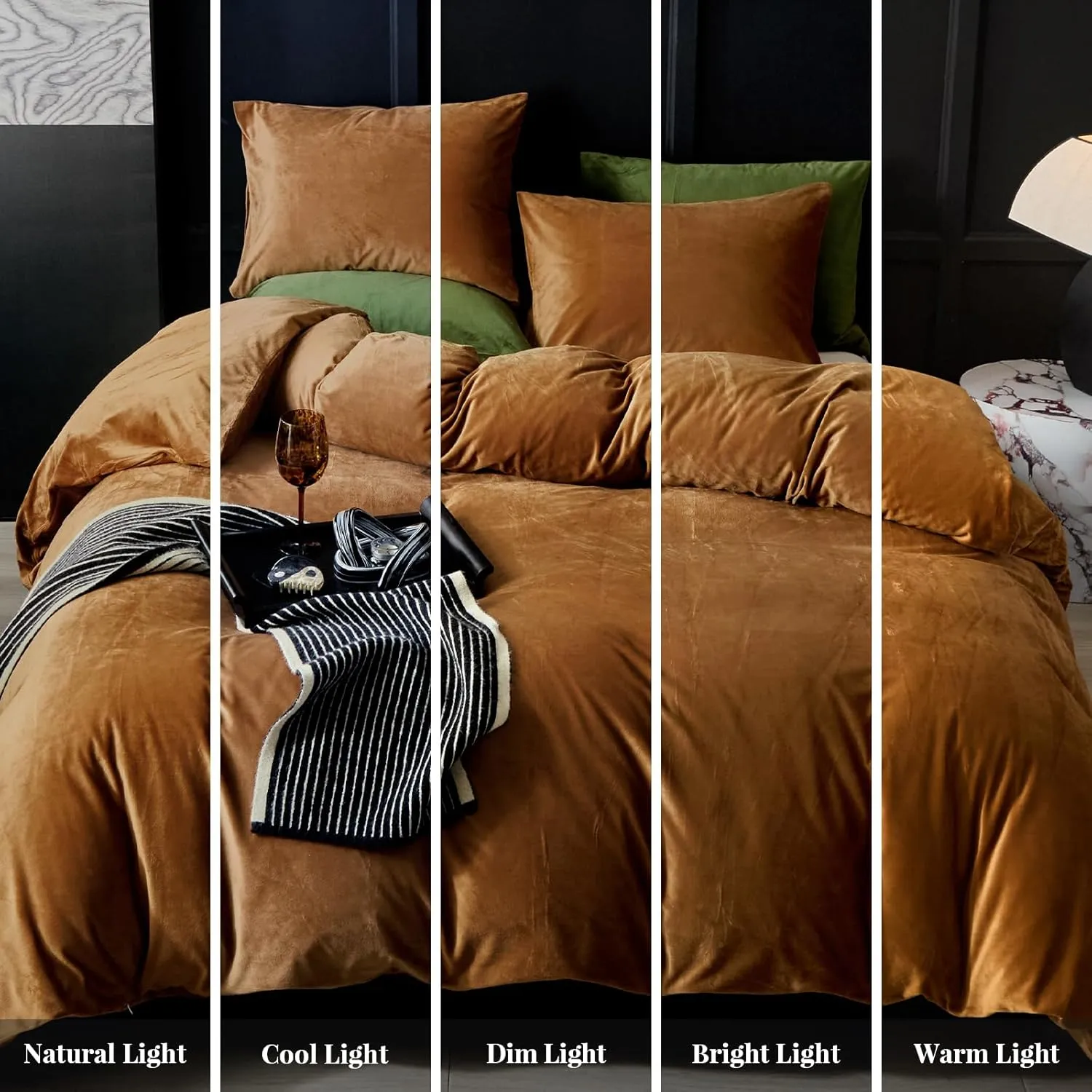 WARMDERN Camel Velvet Duvet Cover King Size Flannel Duvet Cover Bedding Sets, 3pcs Ultra Soft Luxury Textured Modern Crystal Velvet Duvet Covers with Zipper Closure(Camel, King)