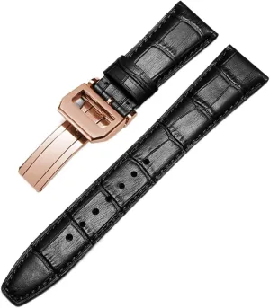 Watch Bracelet for IWC Pilot Watches Portofino PORTUGIESER Men Strap Watch Accessorie Real Leather Watch Band Watch Belt Chain (Color : Black-RoseGoldClasp2, Size : 22mm)