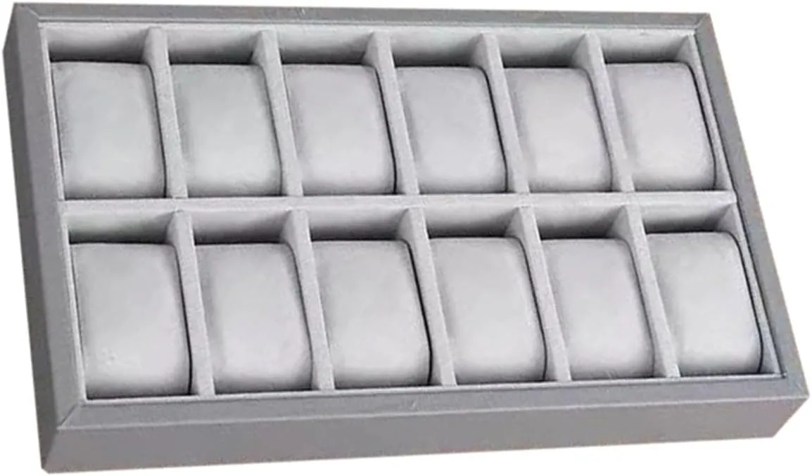 Watch Jewelry Tray 12 Slot Bracelet Bangle Display Storage Case Wood PU Leather Organizer for Dresser Shop Display