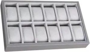 Watch Jewelry Tray 12 Slot Bracelet Bangle Display Storage Case Wood PU Leather Organizer for Dresser Shop Display