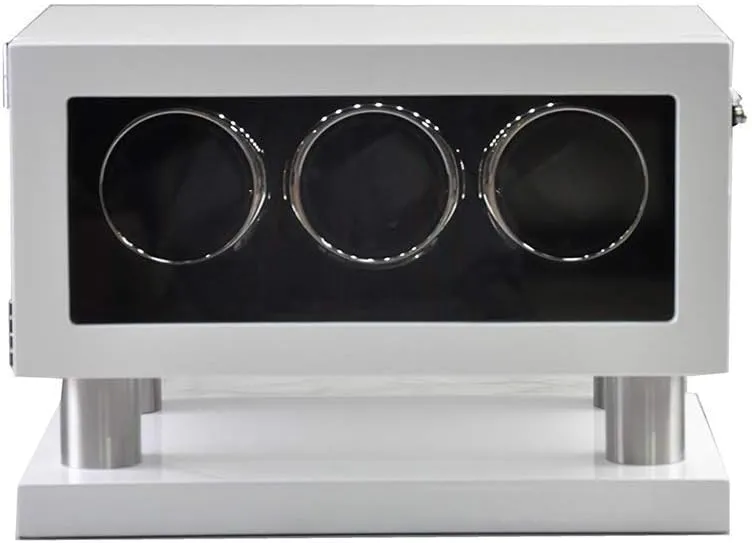 Watch Watch Winder for 3 Watches Wood Shell Piano Paint Exterior with Led Light and Touch Screen Extremely Silent Motor (White Black)