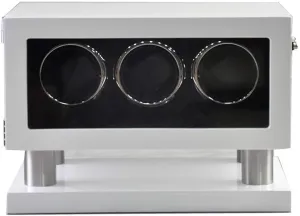 Watch Watch Winder for 3 Watches Wood Shell Piano Paint Exterior with Led Light and Touch Screen Extremely Silent Motor (White Black)