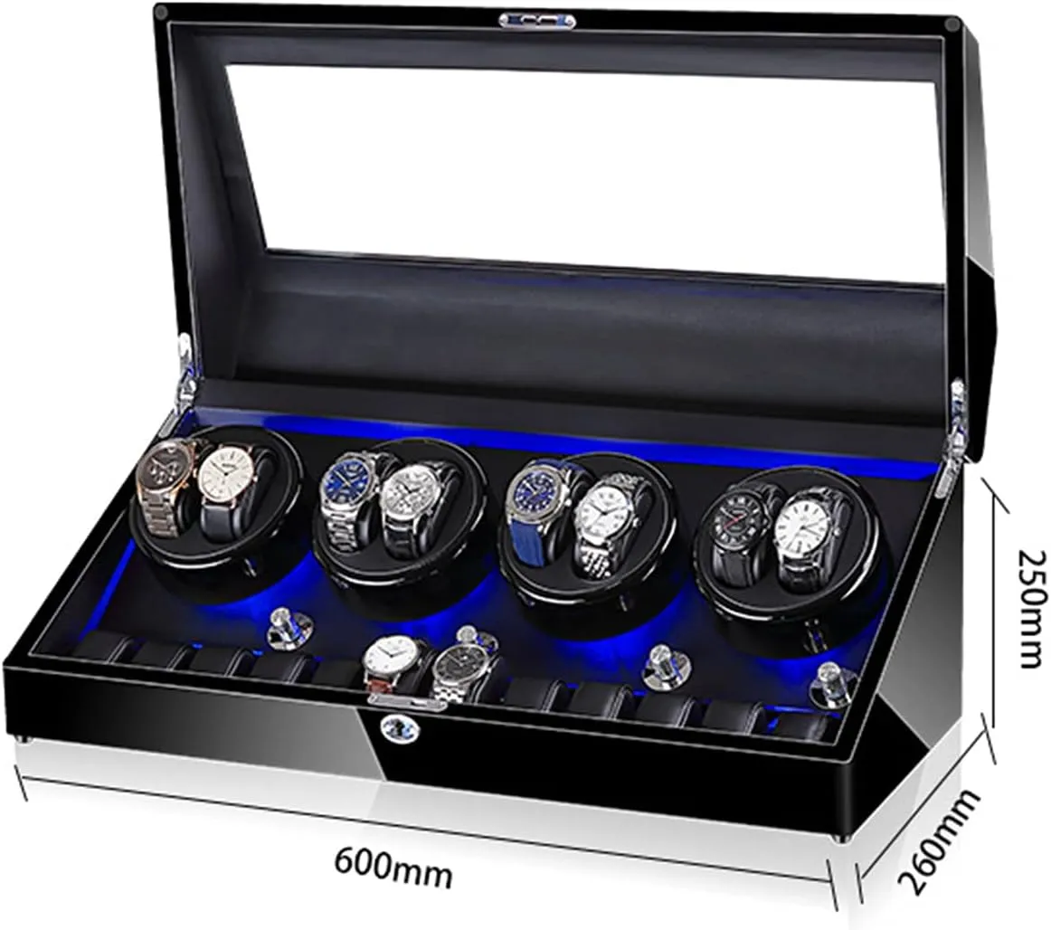 Watch Winder For 8 12 Storages,Wood Shell Piano Paint Exterior And Extremely Silent Motor,Led Illumination Automatic Watch Box For Ladies And Men'S Wrist Watches,Sandalwood V1