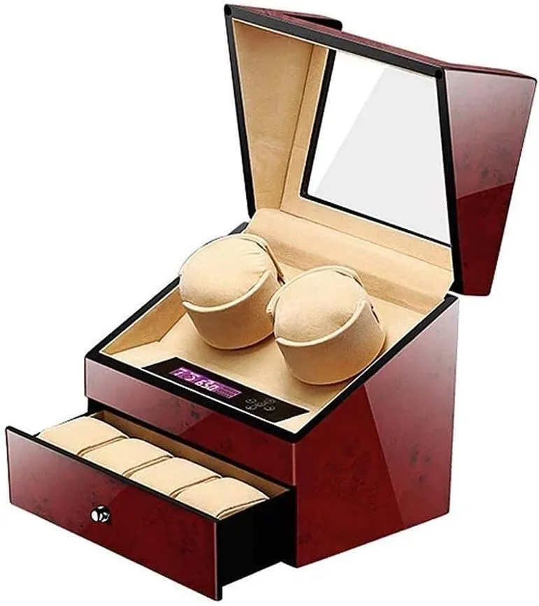 Watch Winder for Automatic Automatic Watch Winder Anti-Magnetization Dust-Proof Drawer Touch Digital Display Piano Paint 5 Modes 2 4 Storages Box
