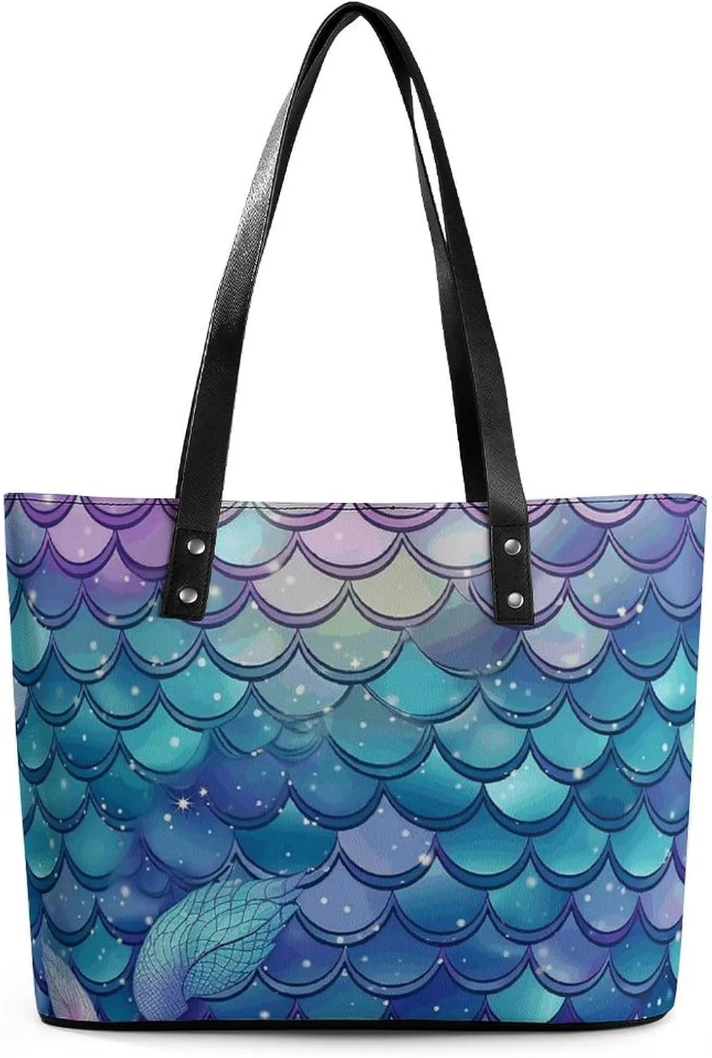 Water Lily Mermaid Scales Leather Lady's Handbag Crossbody Purse for Women Ladies Soft Shoulder Bag Medium Roomy Handbag Fashion Tote Top Handle Satchel