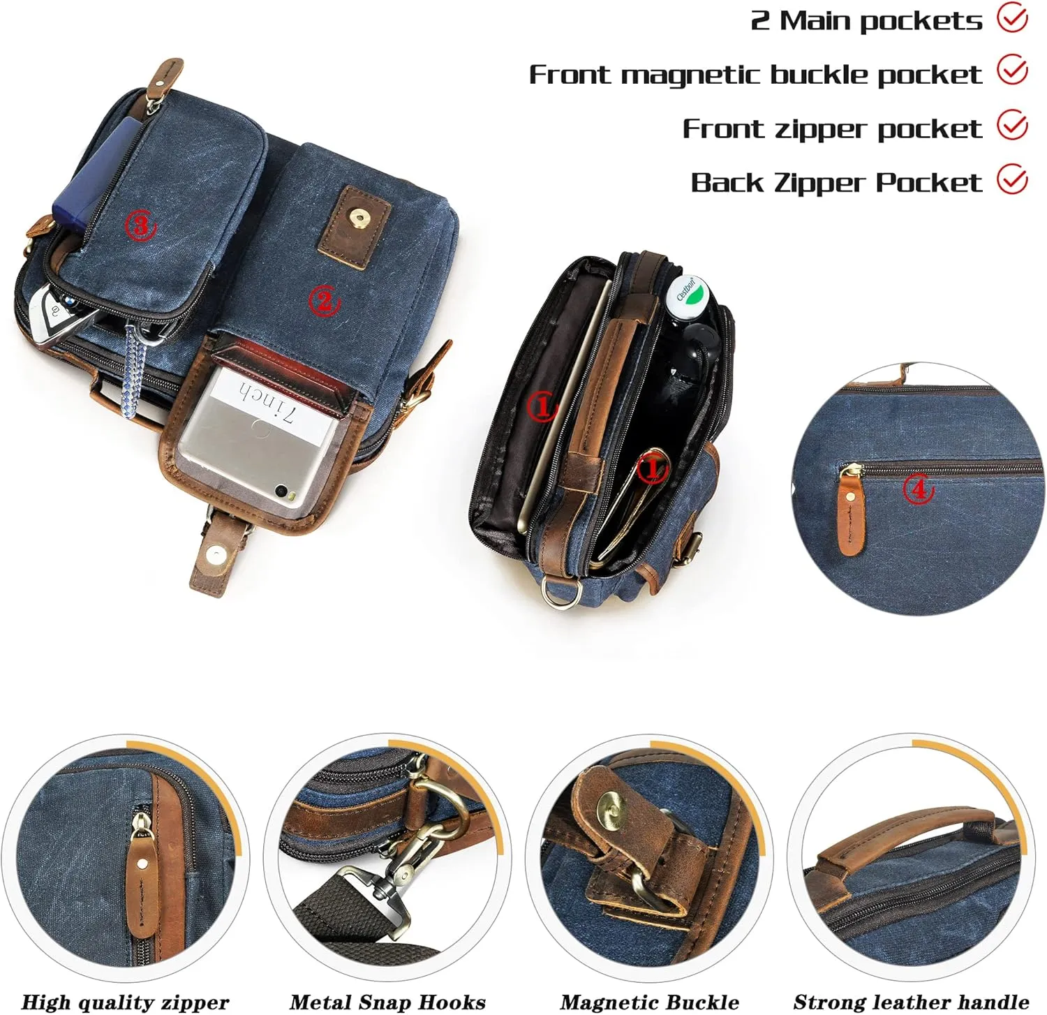 Water Resistant Canvas   Genuine Leather Travel Tote Messenger Cross-body One Shoulder Bag For Men FB202