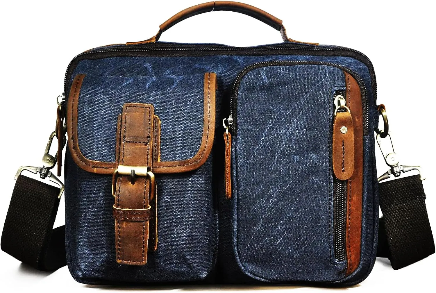Water Resistant Canvas   Genuine Leather Travel Tote Messenger Cross-body One Shoulder Bag For Men FB202
