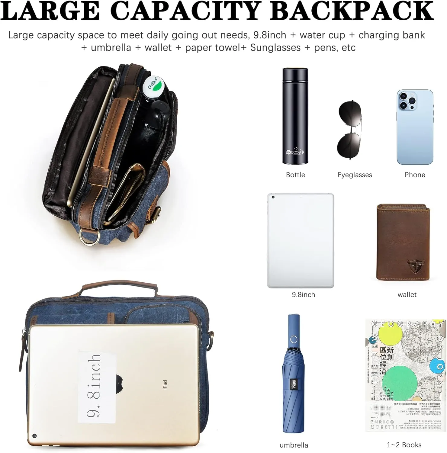 Water Resistant Canvas   Genuine Leather Travel Tote Messenger Cross-body One Shoulder Bag For Men FB202