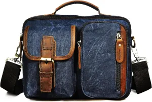 Water Resistant Canvas   Genuine Leather Travel Tote Messenger Cross-body One Shoulder Bag For Men FB202