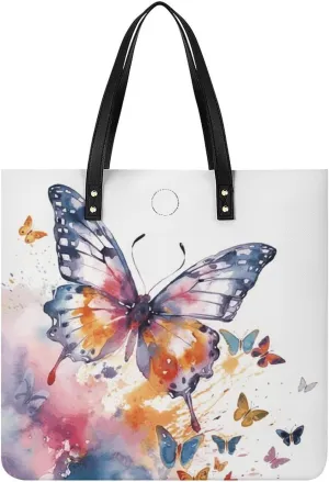 Watercolor Butterfly Large Leather Handbags Women Fashion Handbag Multifunctional Travel Bag It Is A Great Gift for Mothers, Teachers, Friends, Bridesmaids
