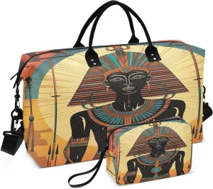 Watercolor Pharaoh Egyptian Sports Gym Bag for Women Men Travel Duffel Bag Weekend Overnight Carry on Bag with Toiletry Bag Training Handbag for Workout Swimming Yoga Plane Hospital