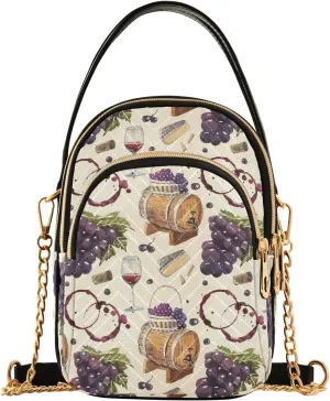 Watercolor Win Crossbody Bags for Women Quilted Shoulder Bag Handbag with Chain Strap Drawings Grapes Trendy Cross Body Cell Phone Crossbody Purses for Travel Women