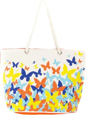 Waterproof Canvas Rope Handle Beach Tote Bag (Butterfly)