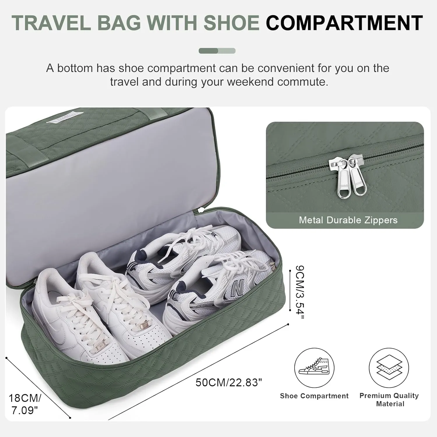 Weekender Bags for Women, Travel Duffel Bags with Shoe Compartment,Personal Item Travel Bag for Airlines, Carry on Overnight Tote Bag for Women with Toiletry Bag，Grid-Olive Green