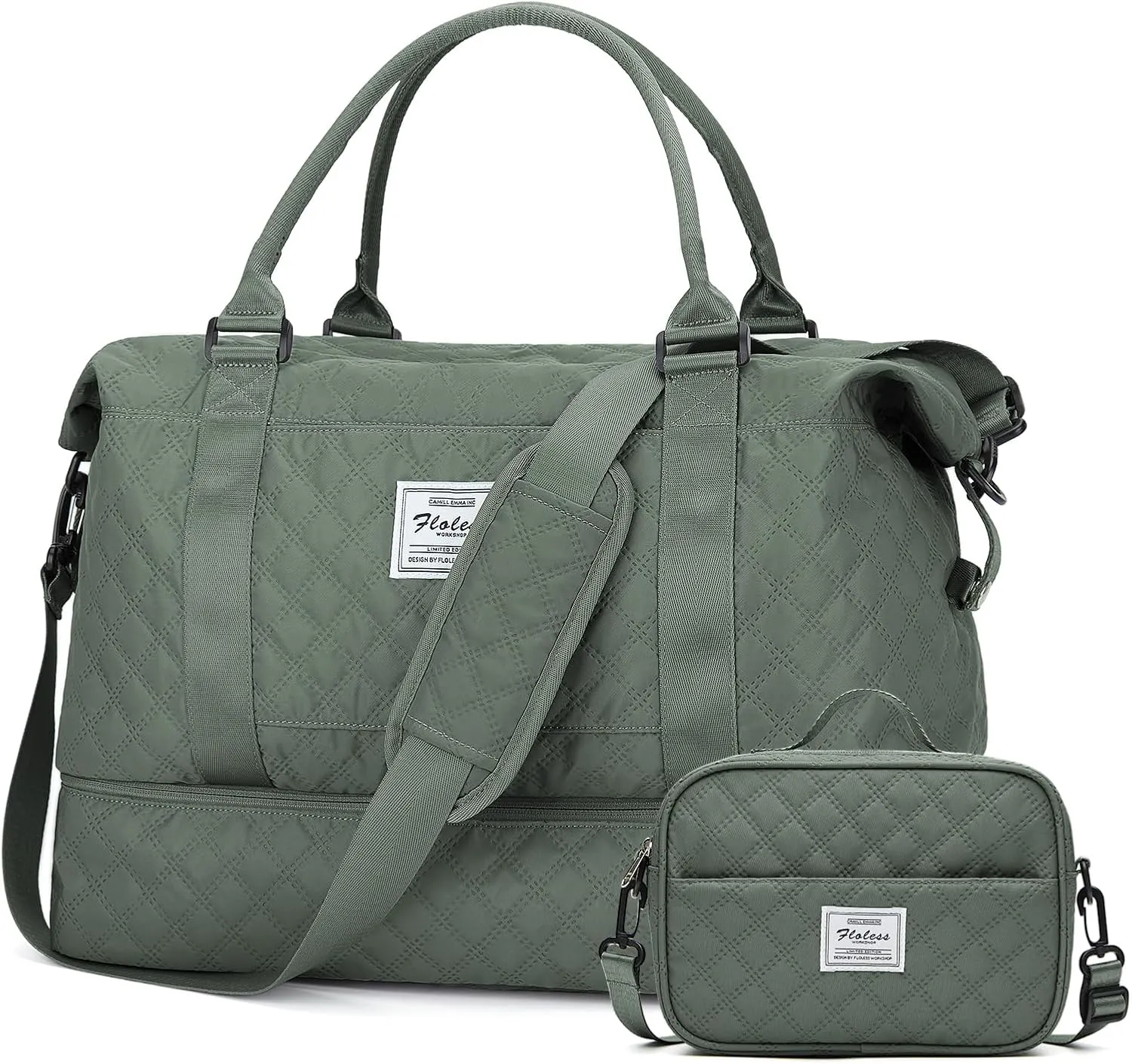 Weekender Bags for Women, Travel Duffel Bags with Shoe Compartment,Personal Item Travel Bag for Airlines, Carry on Overnight Tote Bag for Women with Toiletry Bag，Grid-Olive Green