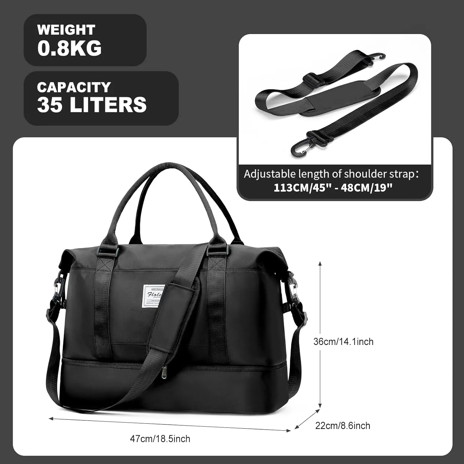 Weekender Bags for Women, Travel Duffel Bags with Shoe Compartment,Personal Item Travel Bag for Airlines, Carry on Overnight Tote Bag for women，Black