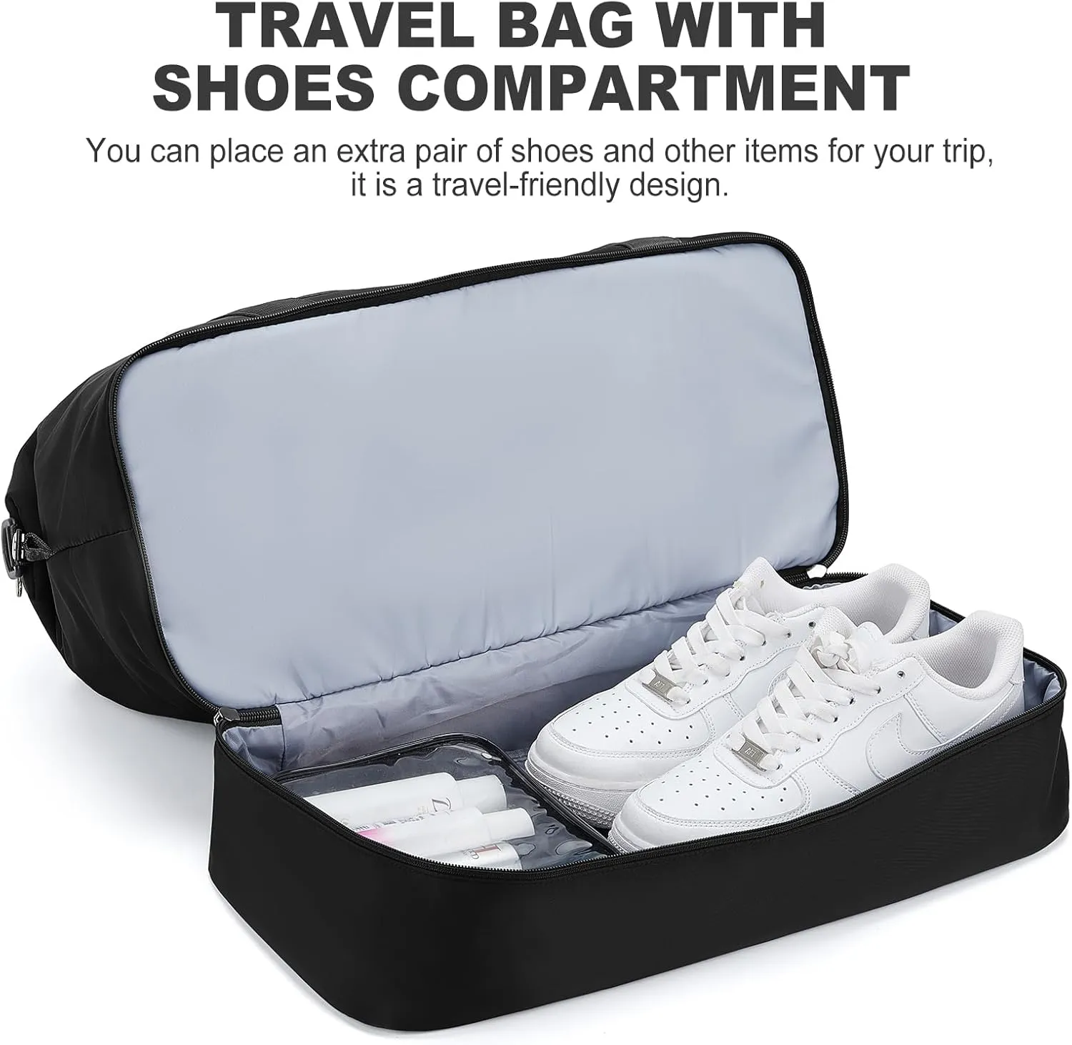 Weekender Bags for Women, Travel Duffel Bags with Shoe Compartment,Personal Item Travel Bag for Airlines, Carry on Overnight Tote Bag for women，Black