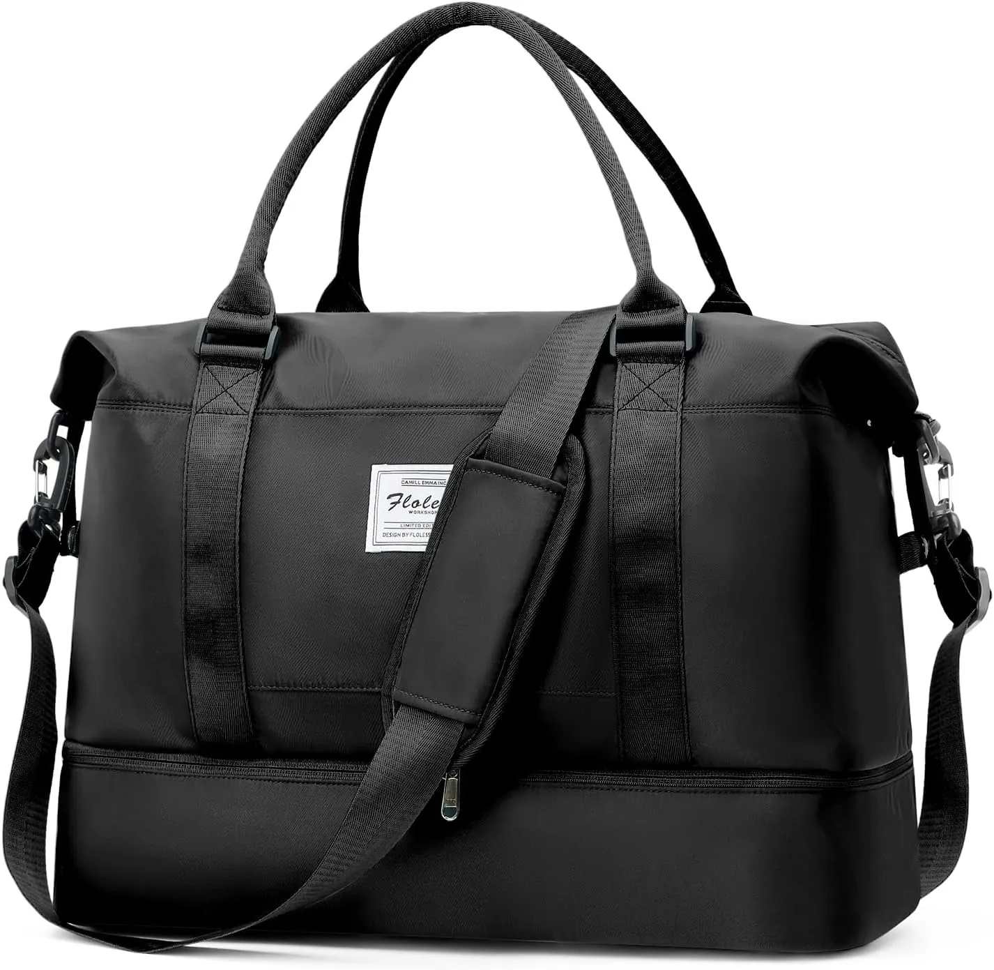 Weekender Bags for Women, Travel Duffel Bags with Shoe Compartment,Personal Item Travel Bag for Airlines, Carry on Overnight Tote Bag for women，Black