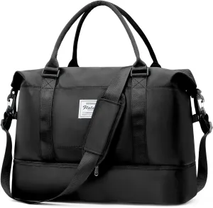 Weekender Bags for Women, Travel Duffel Bags with Shoe Compartment,Personal Item Travel Bag for Airlines, Carry on Overnight Tote Bag for women，Black