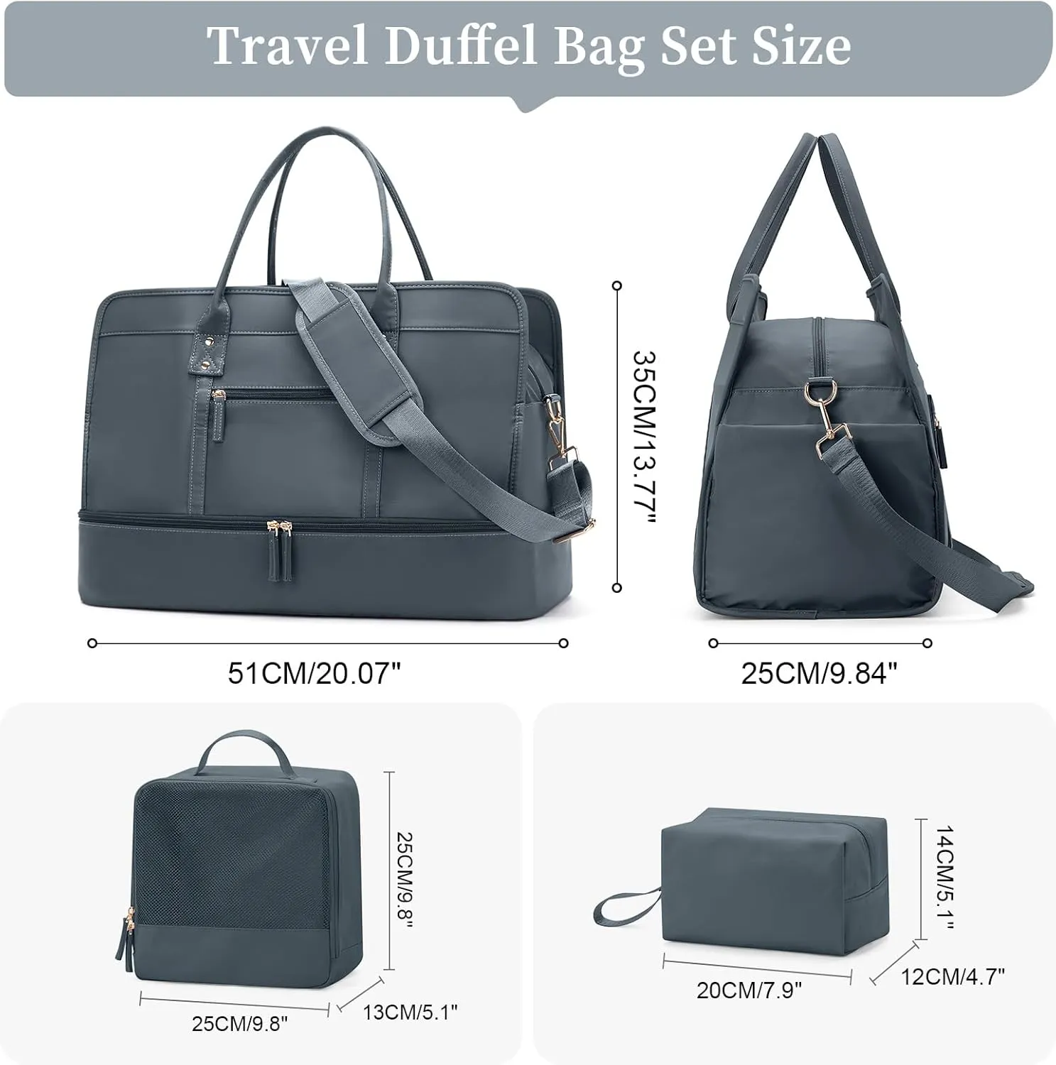 Weekender Bags for Women,Travel Duffel Bag Personal Item Bag with Shoes Compartment,Overnight Carry On Bag with Wet Pocket, Travel Bag 3Pcs Set
