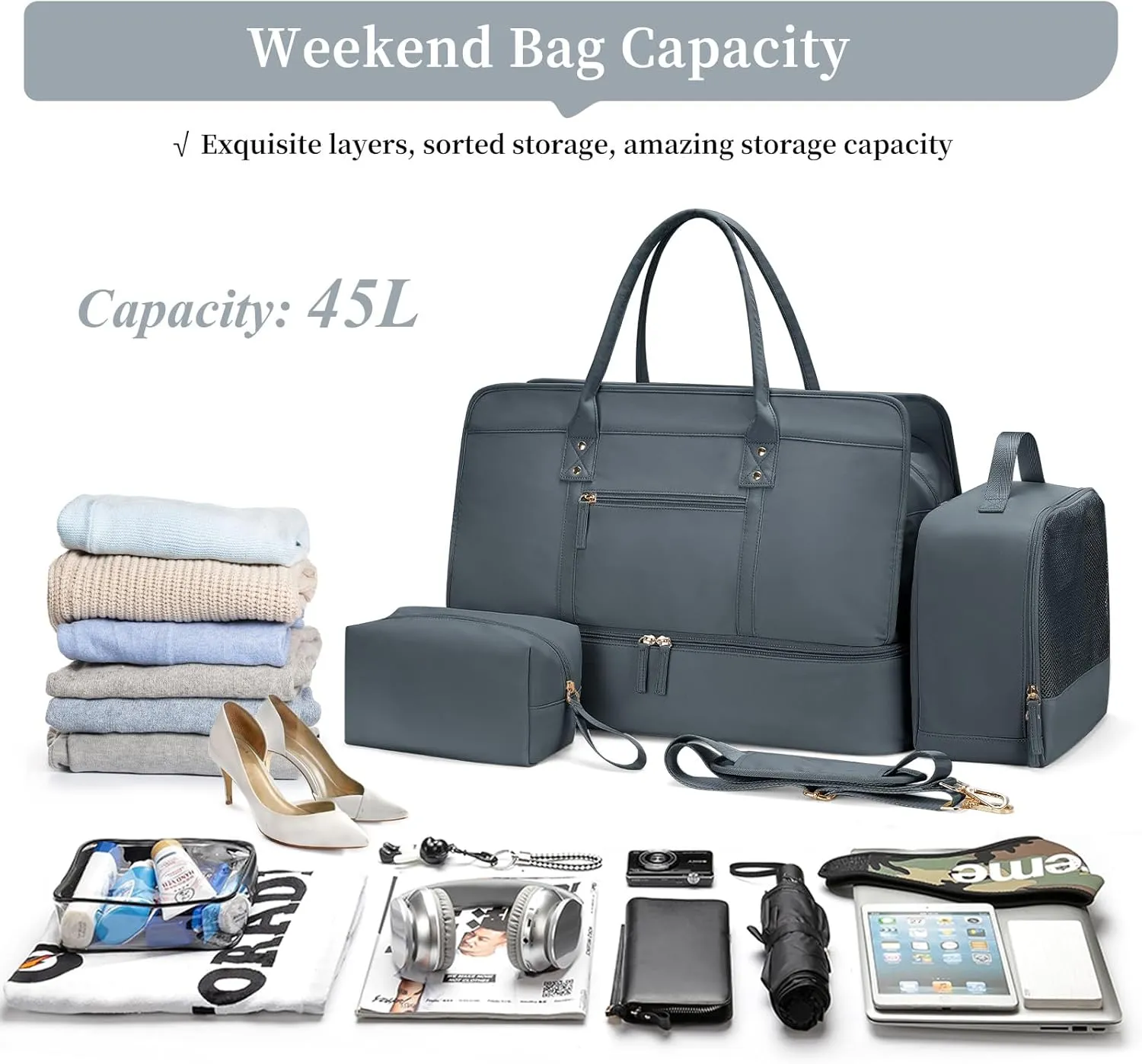 Weekender Bags for Women,Travel Duffel Bag Personal Item Bag with Shoes Compartment,Overnight Carry On Bag with Wet Pocket, Travel Bag 3Pcs Set