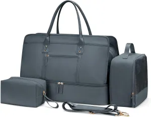 Weekender Bags for Women,Travel Duffel Bag Personal Item Bag with Shoes Compartment,Overnight Carry On Bag with Wet Pocket, Travel Bag 3Pcs Set