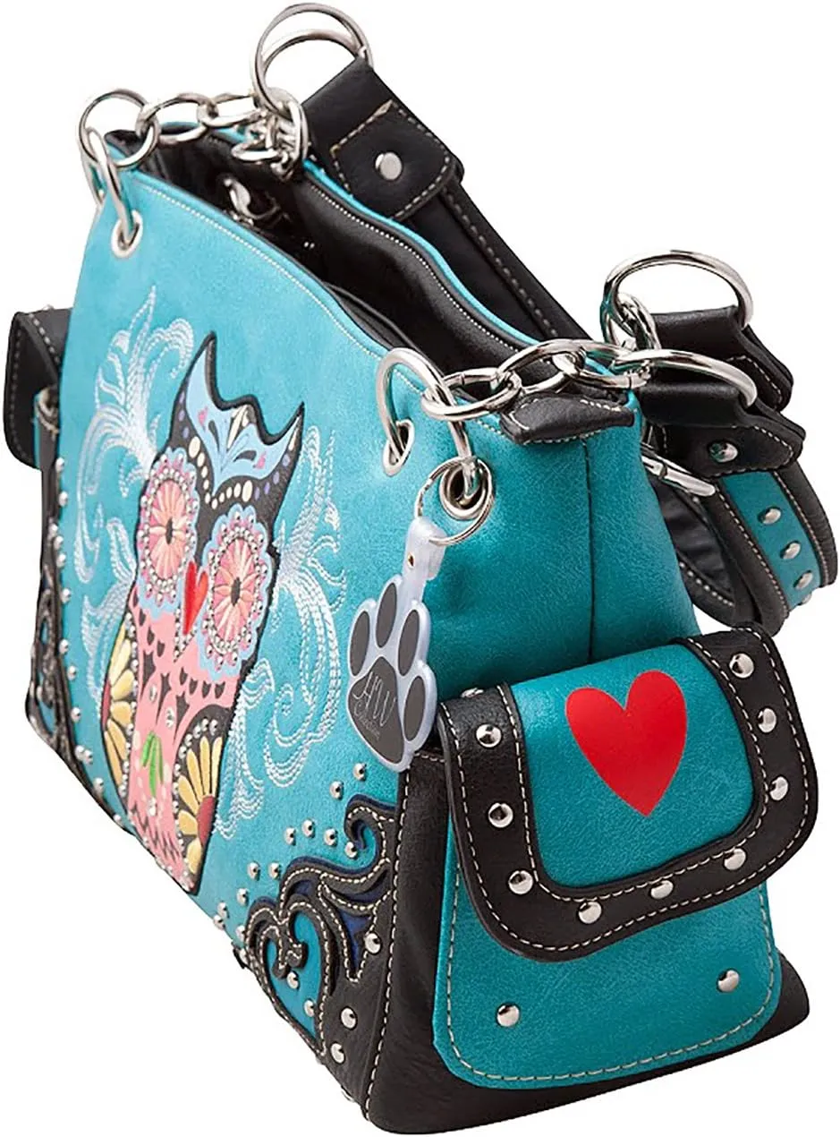 Western Colorful Owl Art Hearts Women Shoulder Handbag Purse
