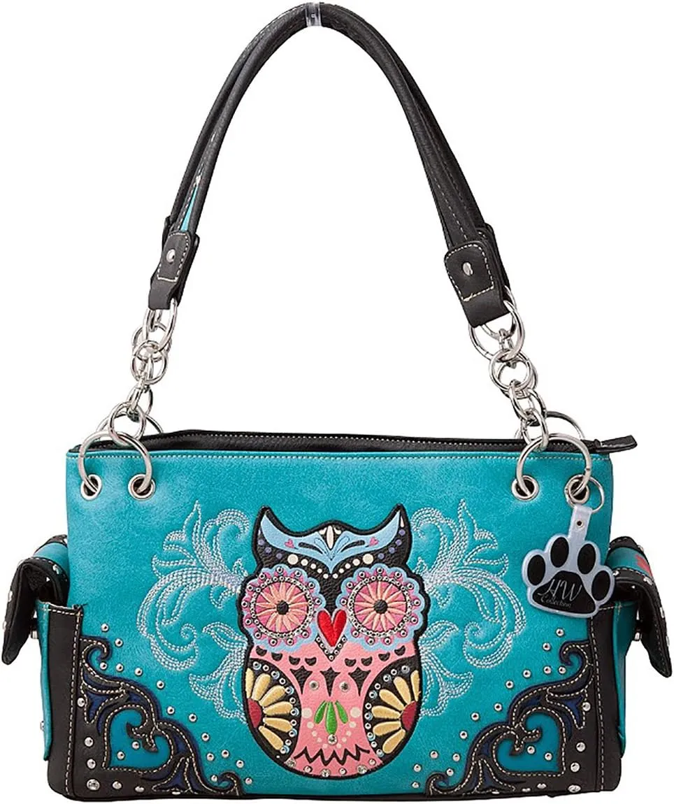 Western Colorful Owl Art Hearts Women Shoulder Handbag Purse