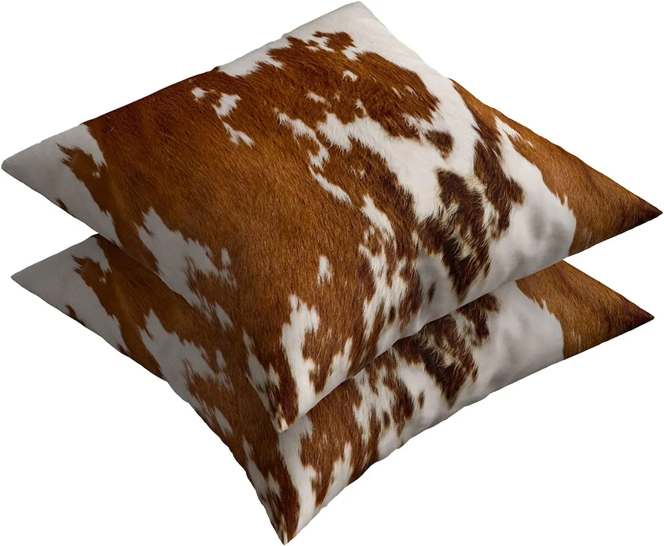Western Cow Print Throw Pillows Cover Set of 2 Brown Faux Fur Cowhide Decorative Pillow Covers 18x18 Inch Farmhouse Animal Print Square Pillowcase for Outdoor Couch Sofa Bed Room Decor