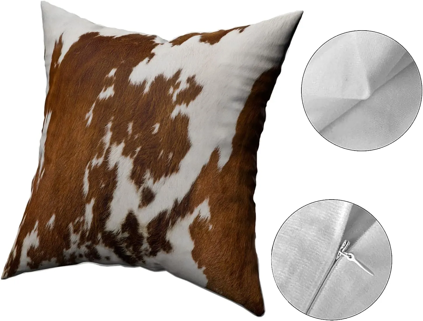 Western Cow Print Throw Pillows Cover Set of 2 Brown Faux Fur Cowhide Decorative Pillow Covers 18x18 Inch Farmhouse Animal Print Square Pillowcase for Outdoor Couch Sofa Bed Room Decor