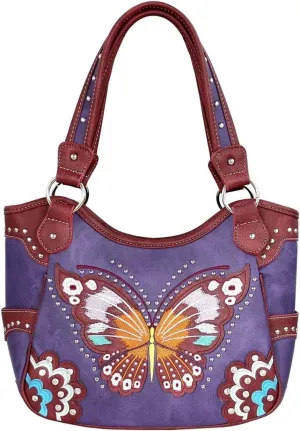 Western Fashion Butterfly Flower Season Embroidery Conceal Carry Tote Handbag Purse in 6 colors