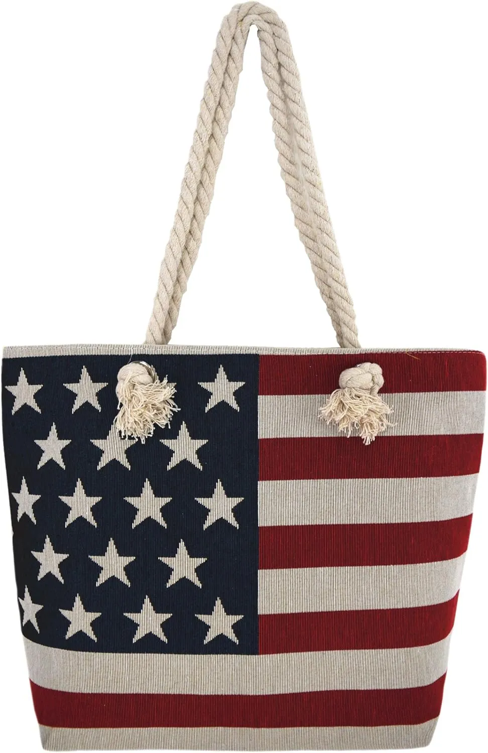 WESTERN ORIGIN American Flag Embroidered Tote Bag Stars and Stripes Beach Bag Rope Handles Shoulder Bag Women Purse