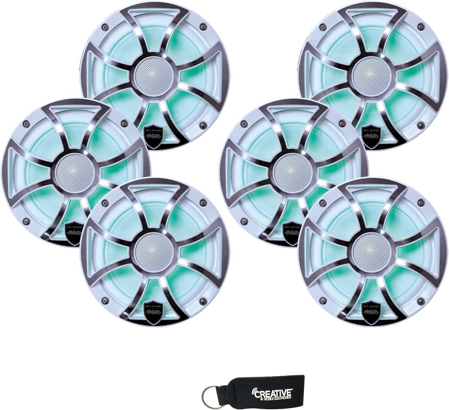 Wet Sounds - Three Pairs of REVO 6-XSW-SS White XS/Stainless Overlay Grill 6.5 Inch Marine LED Coaxial Speakers
