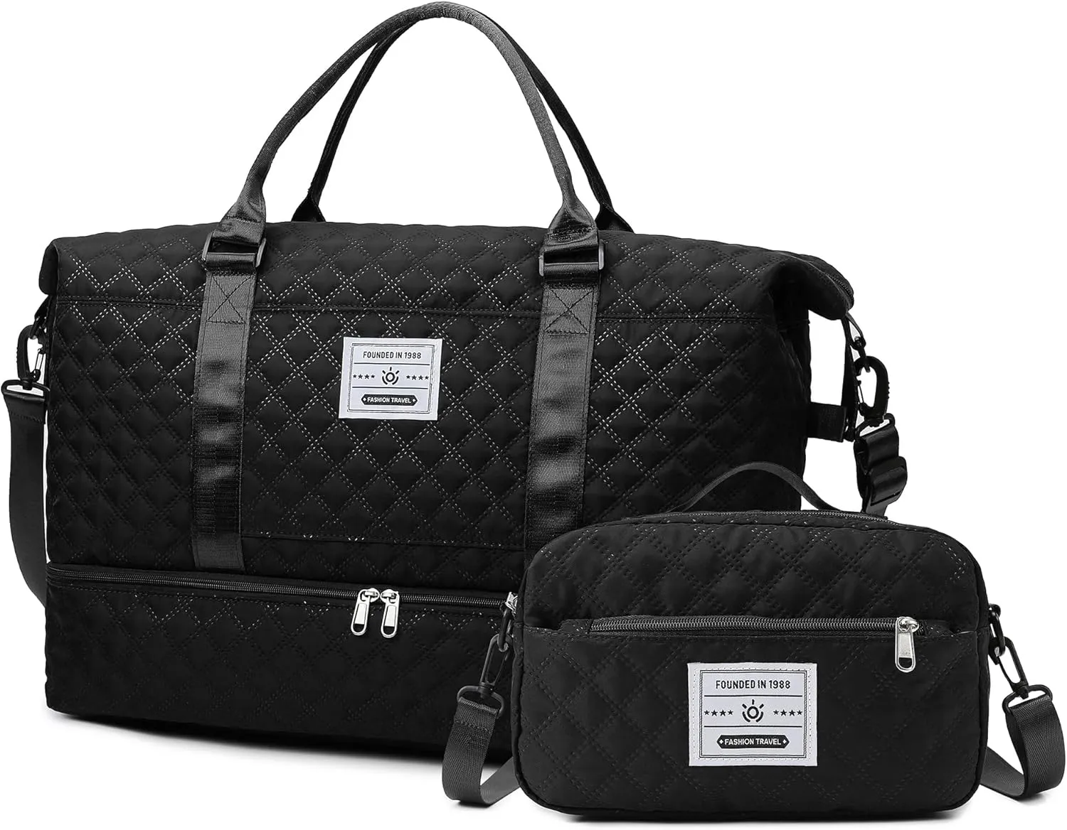 WFLB Travel Duffle Bag,Weekender Bags for Women with Shoe Compartment & Wet Pocket, Carry on Overnight Bag with Toiletry Bag, Gym Duffel Bag Hospital Bags for Labor and Delivery (Black)
