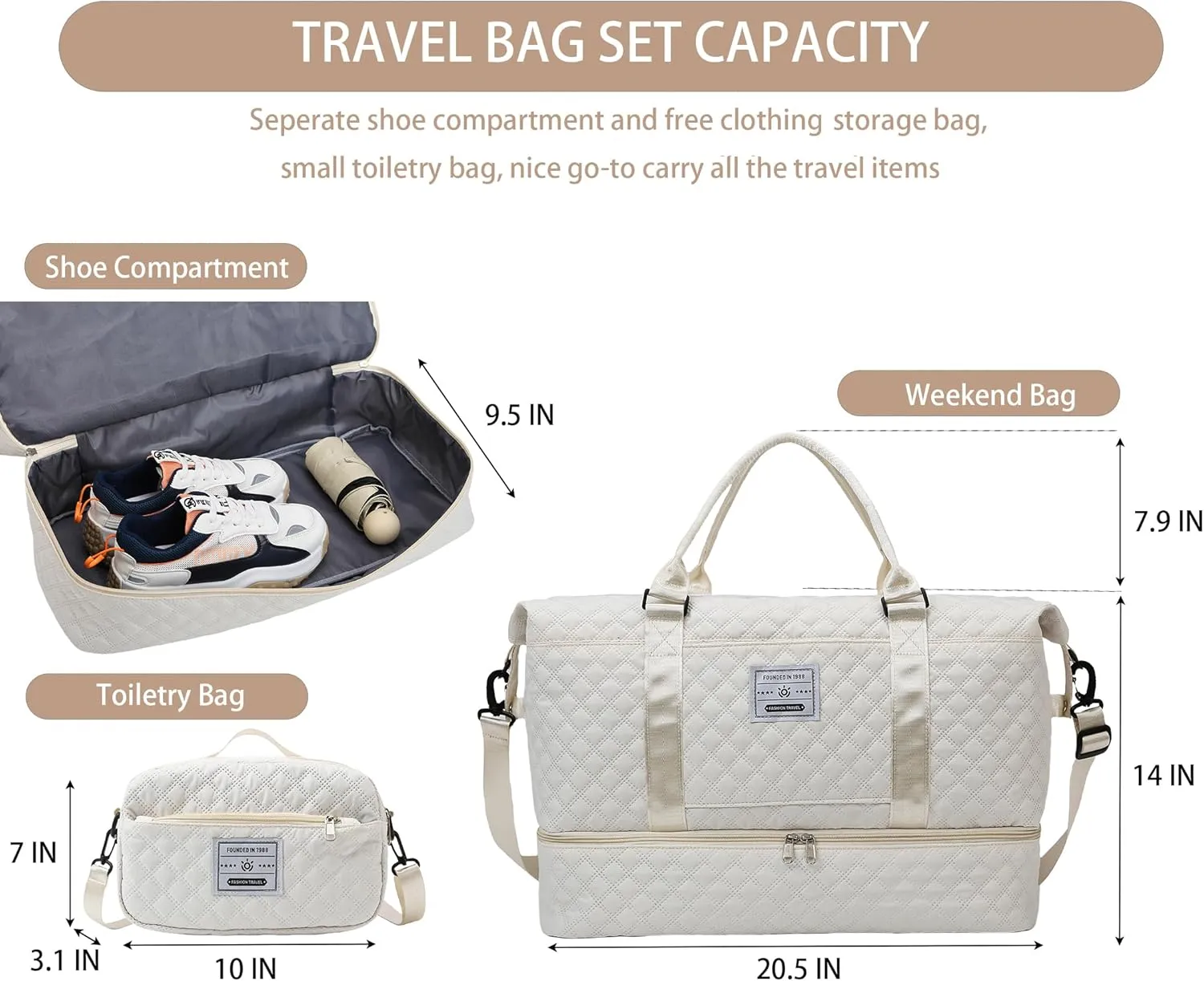 WFLB Travel Duffle Bag,Weekender Bags for Women with Shoe Compartment & Wet Pocket, Carry on Overnight Bag with Toiletry Bag, Gym Duffel Bag Hospital Bags for Labor and Delivery (Black)