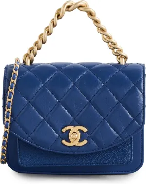 WHAT GOES AROUND COMES AROUND Women's Pre-Loved Chanel Blue Calfskin Chain Handle Flap Bag