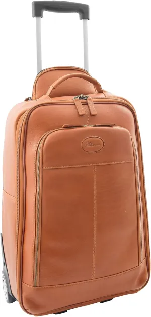 Wheeled Cabin Size Suitcase Real Tan Leather Luggage Travel Bag Trolley Carlos