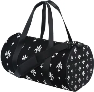 White Black Fleur De Lis Portable Gym Bag, Travel Bag, Luggage bag, Sports Bag, Toiletry Bag with Handles, Detachable Shoulder Strap 17.6 x 9 x 9 inch